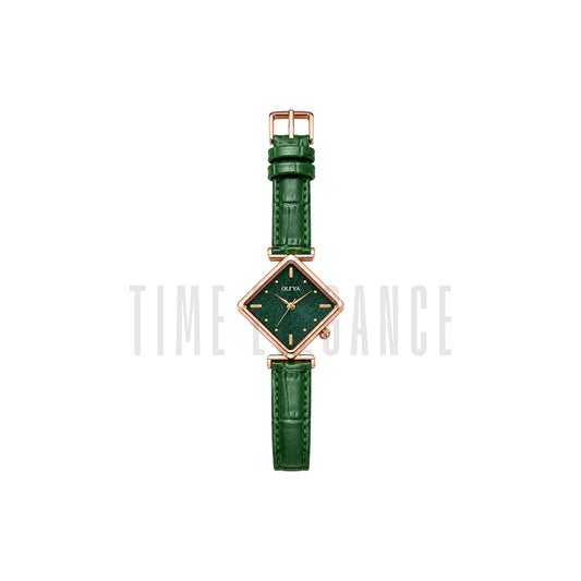 OLIYA 6819 Diamond Shape Green Dial Women's Quartz Leather Strap Watch