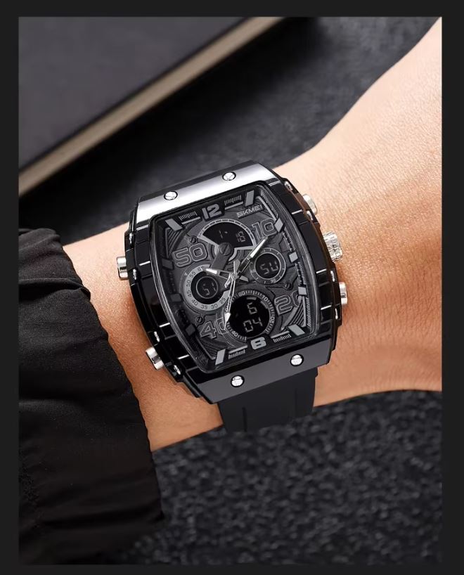 SKMEI 2603 Men’s Tonneau Digital Sports Watch Black– Chrono Waterproof LED Wristwatch