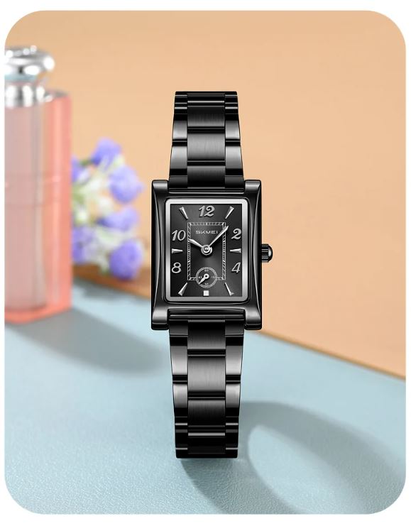 SKMEI 2570 Women’s Vintage Square Dial Quartz Watch Black – Elegant Fashion Wristwatch