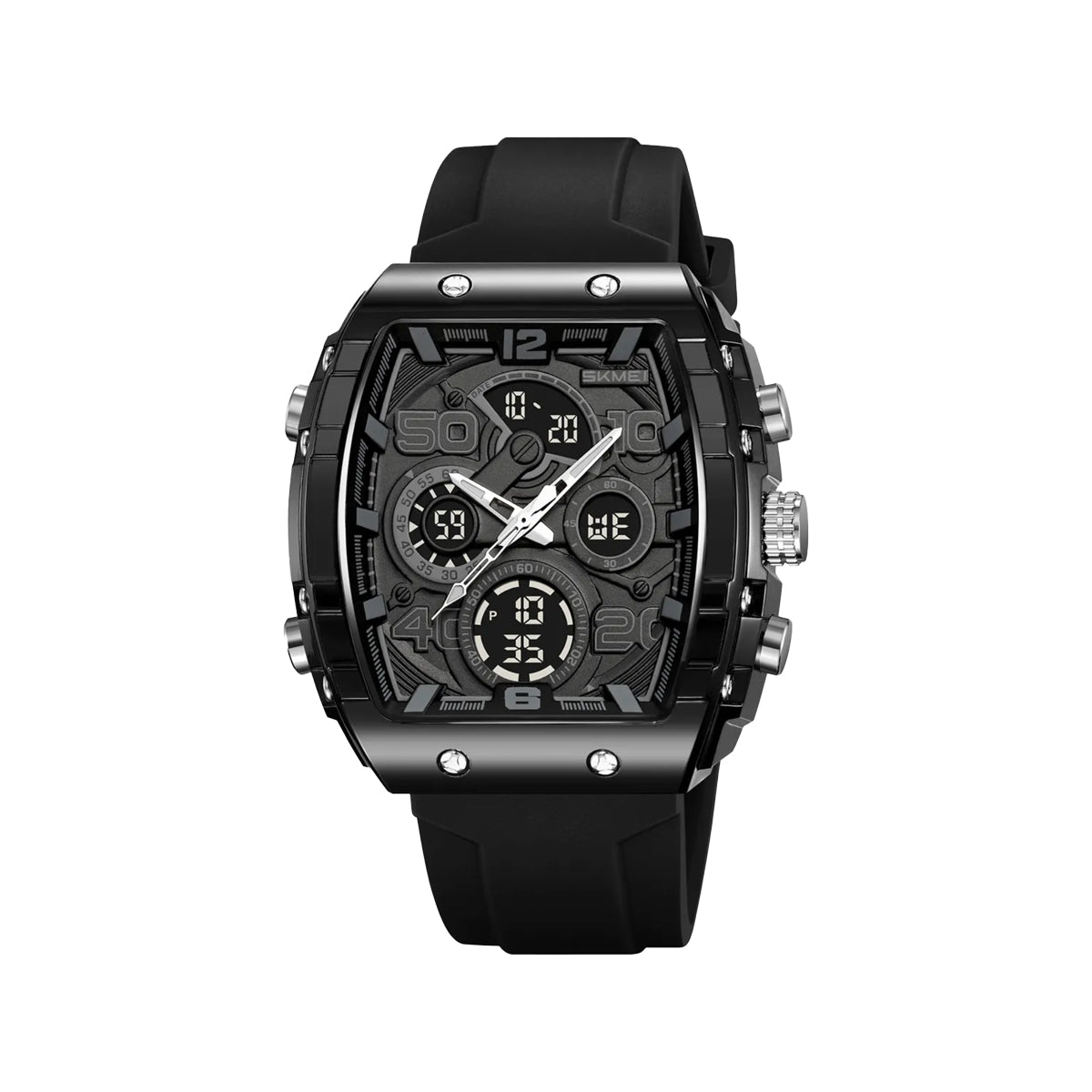 SKMEI 2603 Men’s Tonneau Digital Sports Watch Black– Chrono Waterproof LED Wristwatch