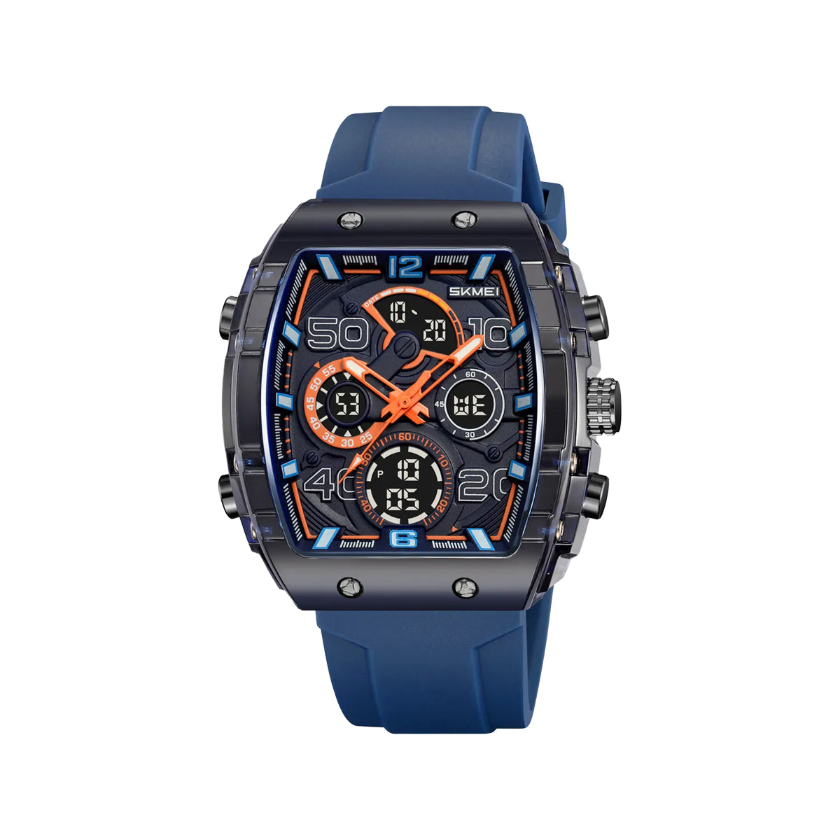SKMEI 2603 Men’s Tonneau Digital Sports Watch Royal blue– Chrono Waterproof LED Wristwatch