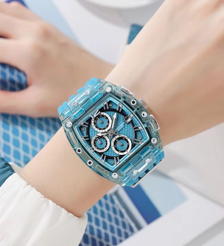 SKMEI 2606 Men’s Big Tonneau Sports Watch Blue– Multi Functional Waterproof Quartz Wristwatch