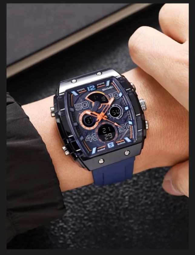 SKMEI 2603 Men’s Tonneau Digital Sports Watch Royal blue– Chrono Waterproof LED Wristwatch