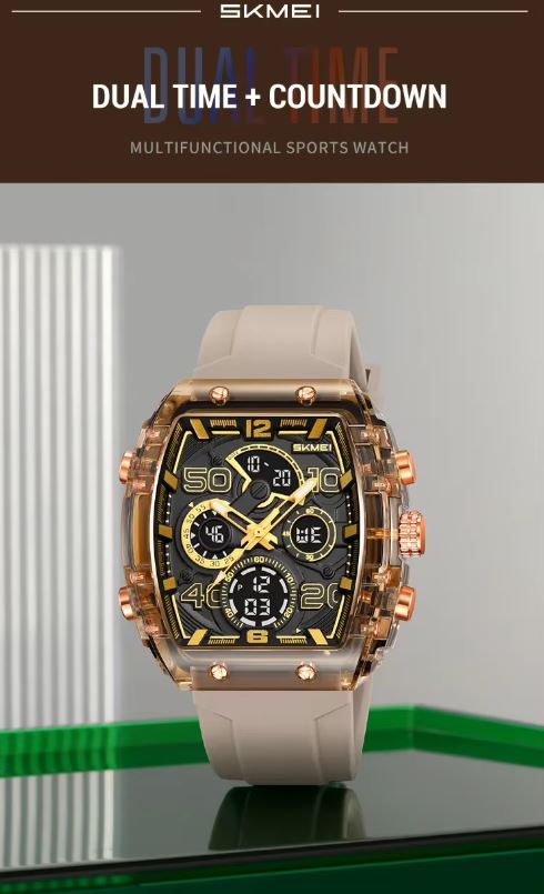 SKMEI 2603 Men’s Tonneau Digital Sports Watch Brown– Chrono Waterproof LED Wristwatch