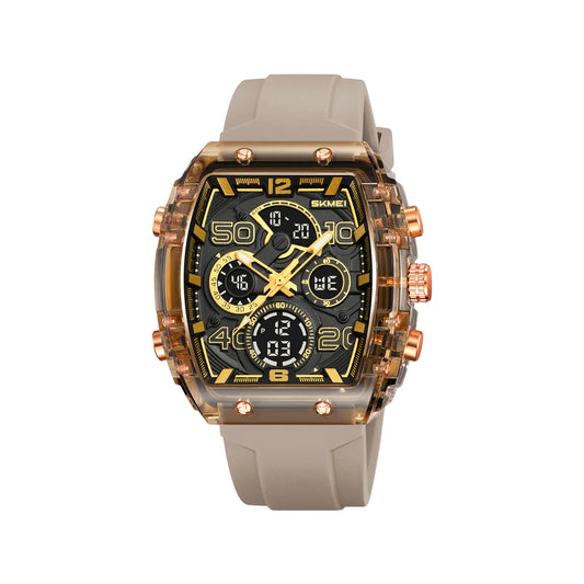 SKMEI 2603 Men’s Tonneau Digital Sports Watch Brown– Chrono Waterproof LED Wristwatch
