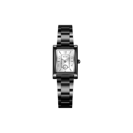 SKMEI 2570 Women’s Vintage Square Dial Quartz Watch Black White – Elegant Fashion Wristwatch