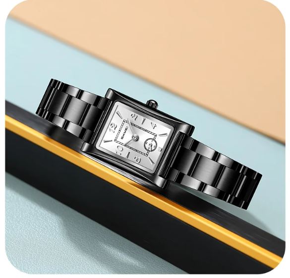 SKMEI 2570 Women’s Vintage Square Dial Quartz Watch Black White – Elegant Fashion Wristwatch