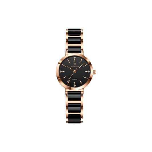 POEDAGAR 505 Women’s Luxury Rose Gold Black Quartz Watch – Ceramic Strap Fashion Wristwatch