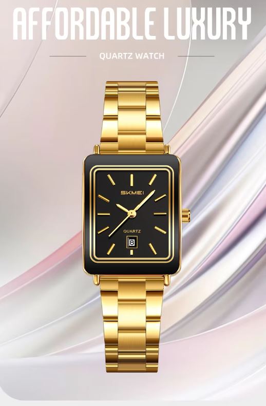 SKMEI 2566 Women’s Luxury Quartz Watch Golden Black –  Business Wristwatch with Date Display