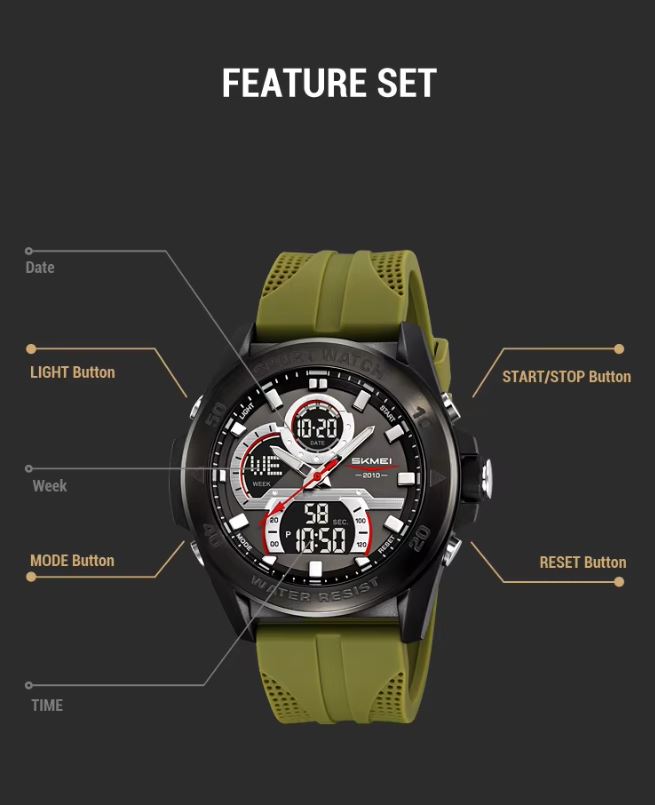 SKMEI 2486 Sport Digital Watch Green – 50M Waterproof Fashion Wristwatch