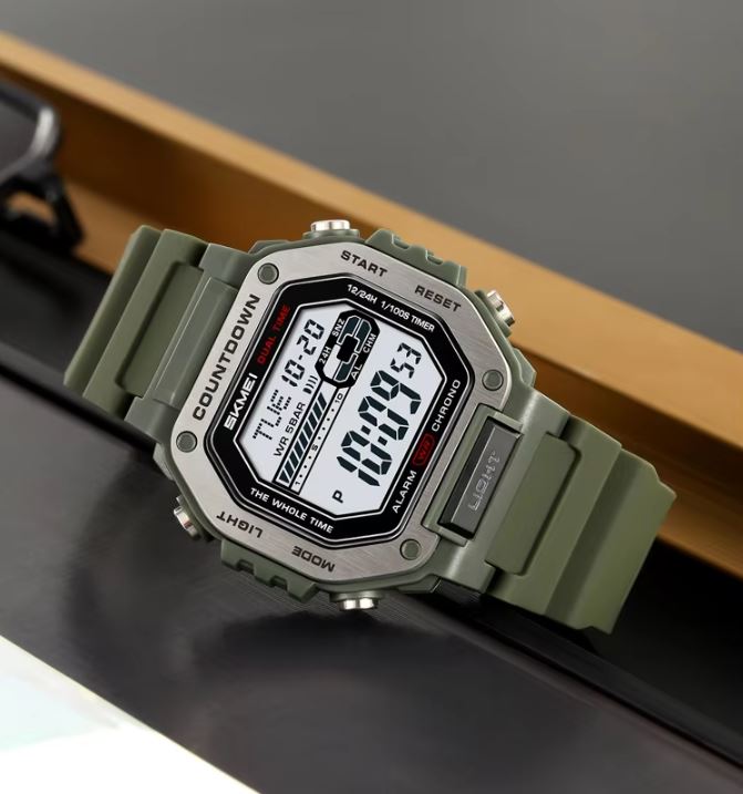 SKMEI 2522 Men’s Sport Digital Watch Army Green– Chrono Military Date Electronic Wristwatch