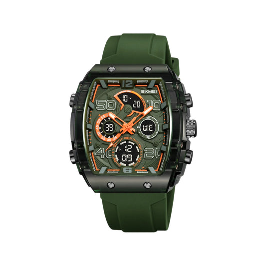 SKMEI 2603 Men’s Tonneau Digital Sports Watch Army Green– Chrono Waterproof LED Wristwatch