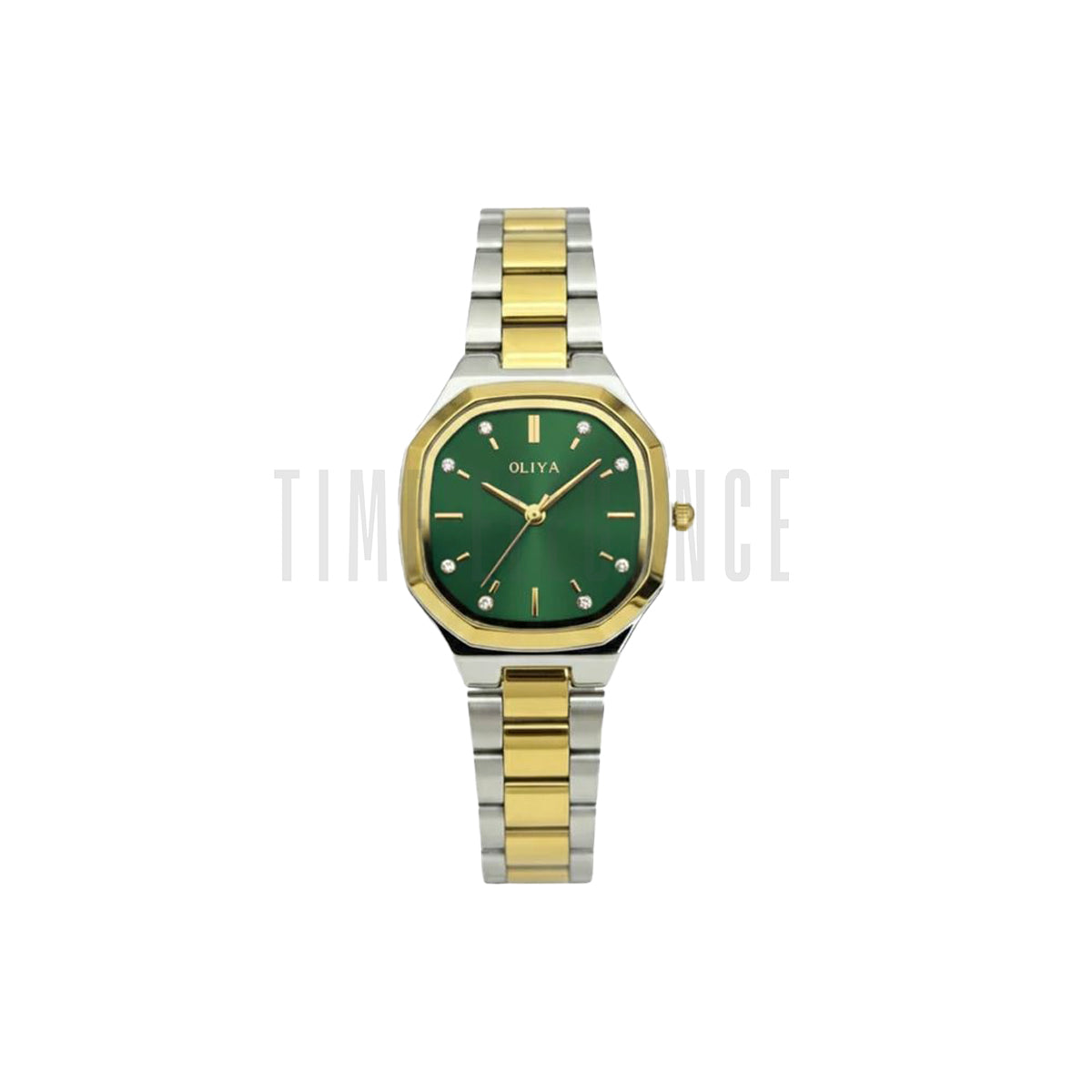 OLIYA 831 Women’s Polygon Quartz Watch Green Dial – Stainless Steel Strap Analog Wristwatch