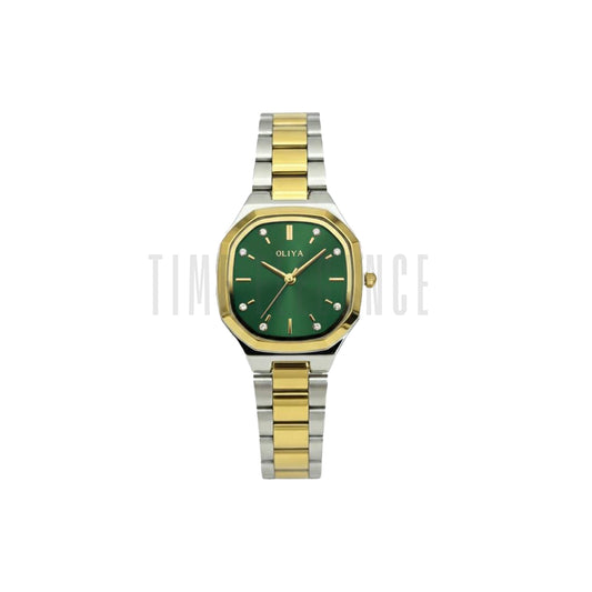 OLIYA 831 Women’s Polygon Quartz Watch Green Dial – Stainless Steel Strap Analog Wristwatch