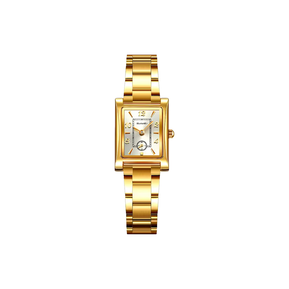 SKMEI 2570 Women’s Vintage Square Dial Quartz Watch Gold White – Elegant Fashion Wristwatch