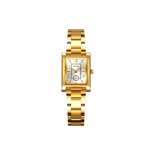 SKMEI 2570 Women’s Vintage Square Dial Quartz Watch Gold White – Elegant Fashion Wristwatch