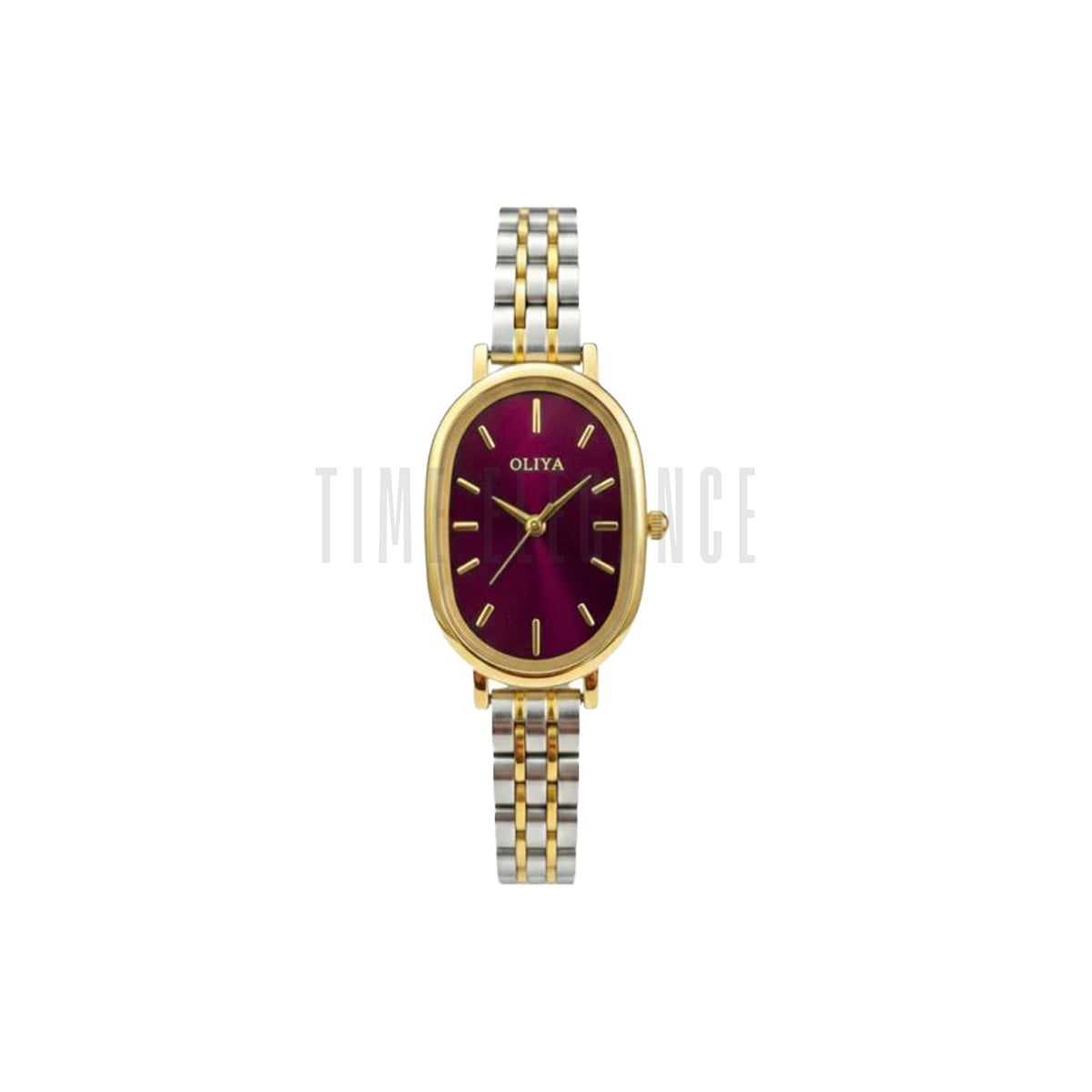OLIYA 2015 Women’s Oval Quartz Watch Maroon Dial – Classic Stainless Steel Fashion Wristwatch
