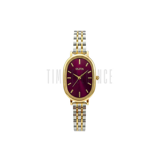 OLIYA 2015 Women’s Oval Quartz Watch Maroon Dial – Classic Stainless Steel Fashion Wristwatch