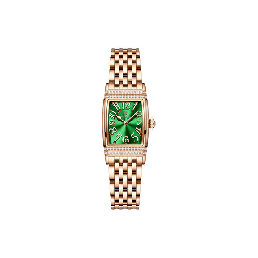 Poedagar 799 Women's Luxury Watch | Square Rose Green Design