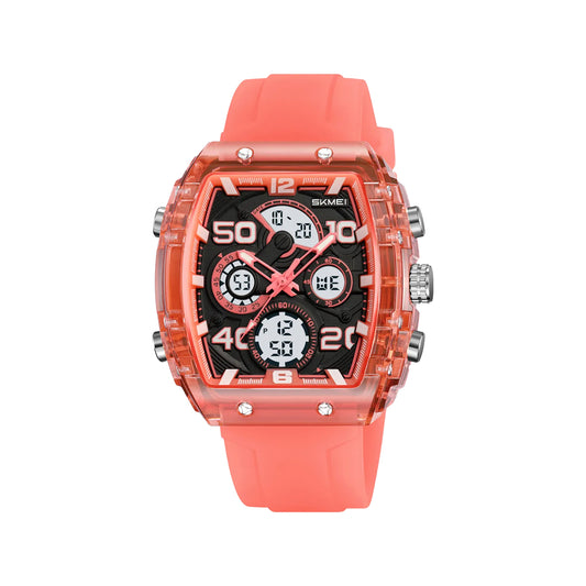 SKMEI 2603 Men’s Tonneau Digital Sports Watch Translucent red– Chrono Waterproof LED Wristwatch