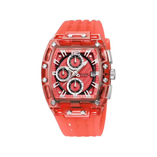 SKMEI 2606 Men’s Big Tonneau Sports Watch Red– Multi Functional Waterproof Quartz Wristwatch