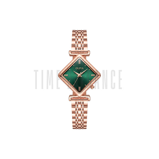 OLIYA 6819 Women’s Diamond-Shaped Rose Green Dial Quartz Watch – Simple Casual Fashion Wristwatch