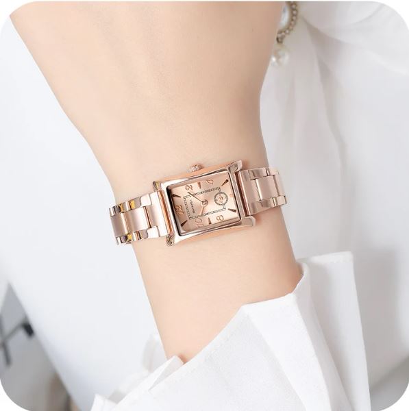 SKMEI 2570 Women’s Vintage Square Dial Quartz Watch Rose Gold – Elegant Fashion Wristwatch