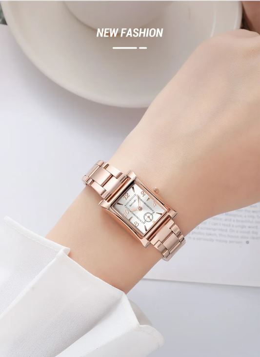 SKMEI 2570 Women’s Vintage Square Dial Quartz Watch Rose Gold White – Elegant Fashion Wristwatch