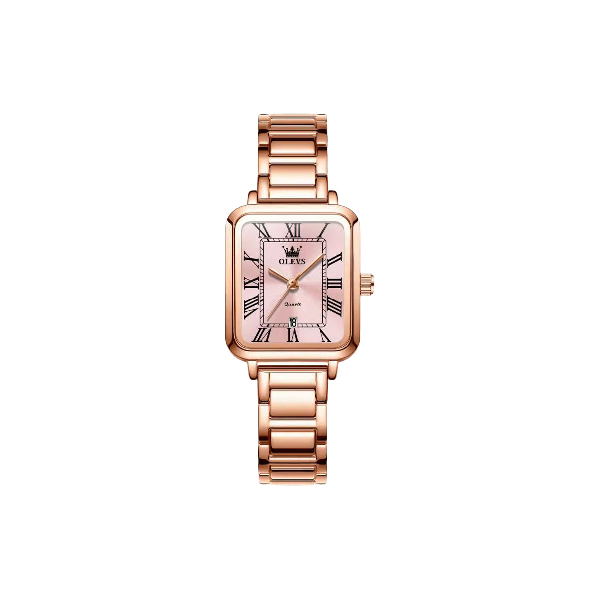 OLEVS 5641 Women’s Square Quartz Watch  Rose Pink – Roman Scale Waterproof Stainless Steel Wristwatch