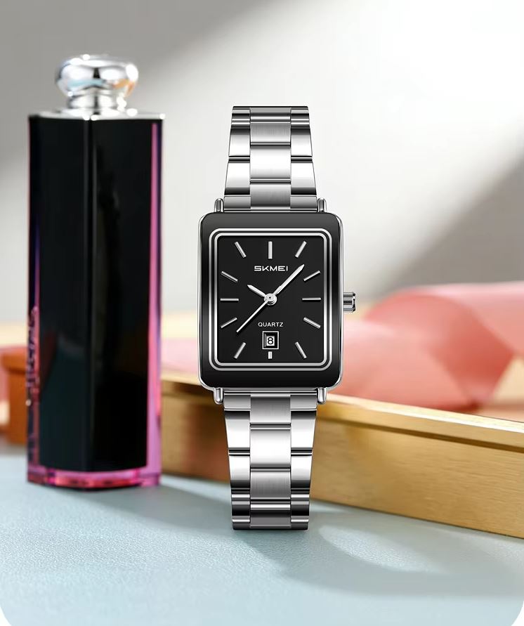 SKMEI 2566 Women’s Luxury Quartz Watch Silver Black –  Business Wristwatch with Date Display