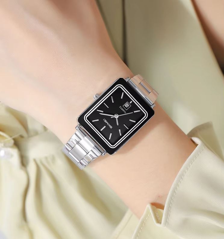 SKMEI 2566 Women’s Luxury Quartz Watch Silver Black –  Business Wristwatch with Date Display
