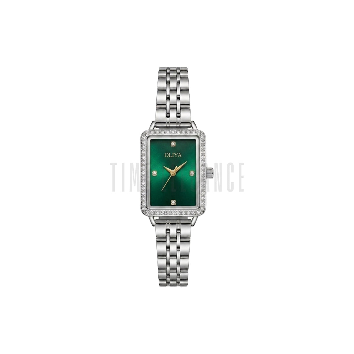 OLIYA 609 Women’s Luxury Square Quartz Watch Silver Green Dial – Stainless Steel Elegant Wristwatch