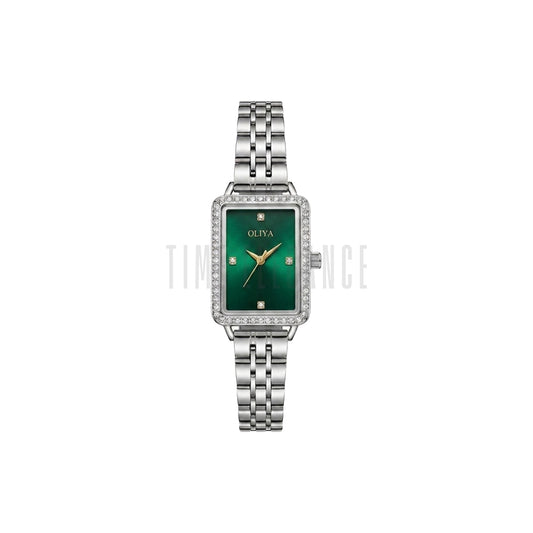 OLIYA 609 Women’s Luxury Square Quartz Watch Silver Green Dial – Stainless Steel Elegant Wristwatch