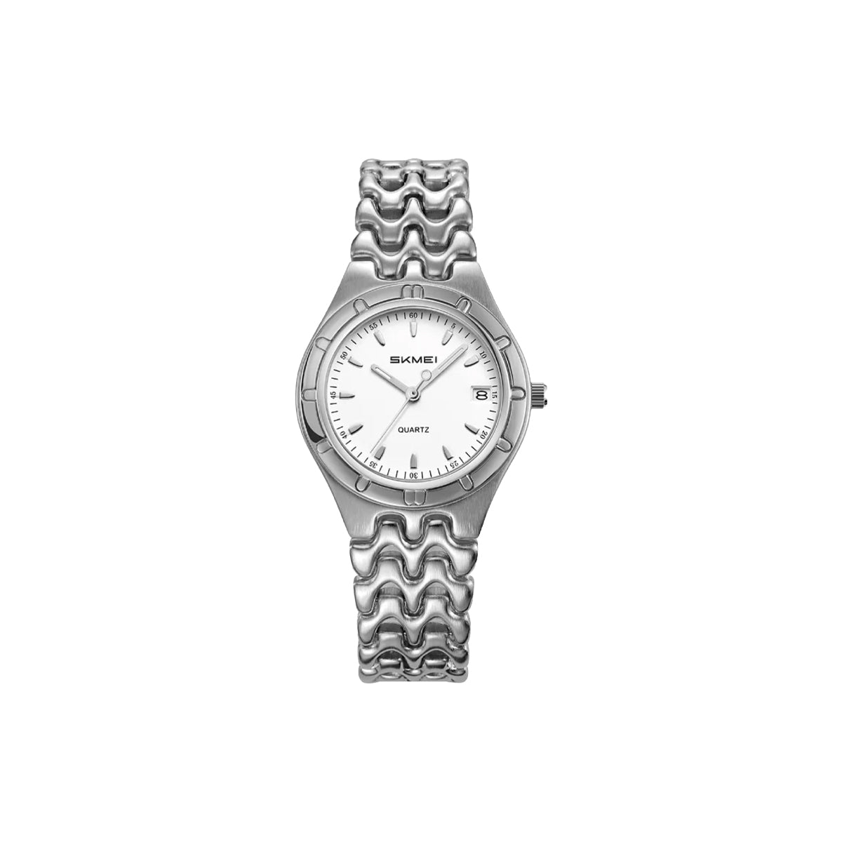 SKMEI 2637 Women’s Luxury Quartz Watch Silver White – Elegant Custom Logo Waterproof Fashion Wristwatch