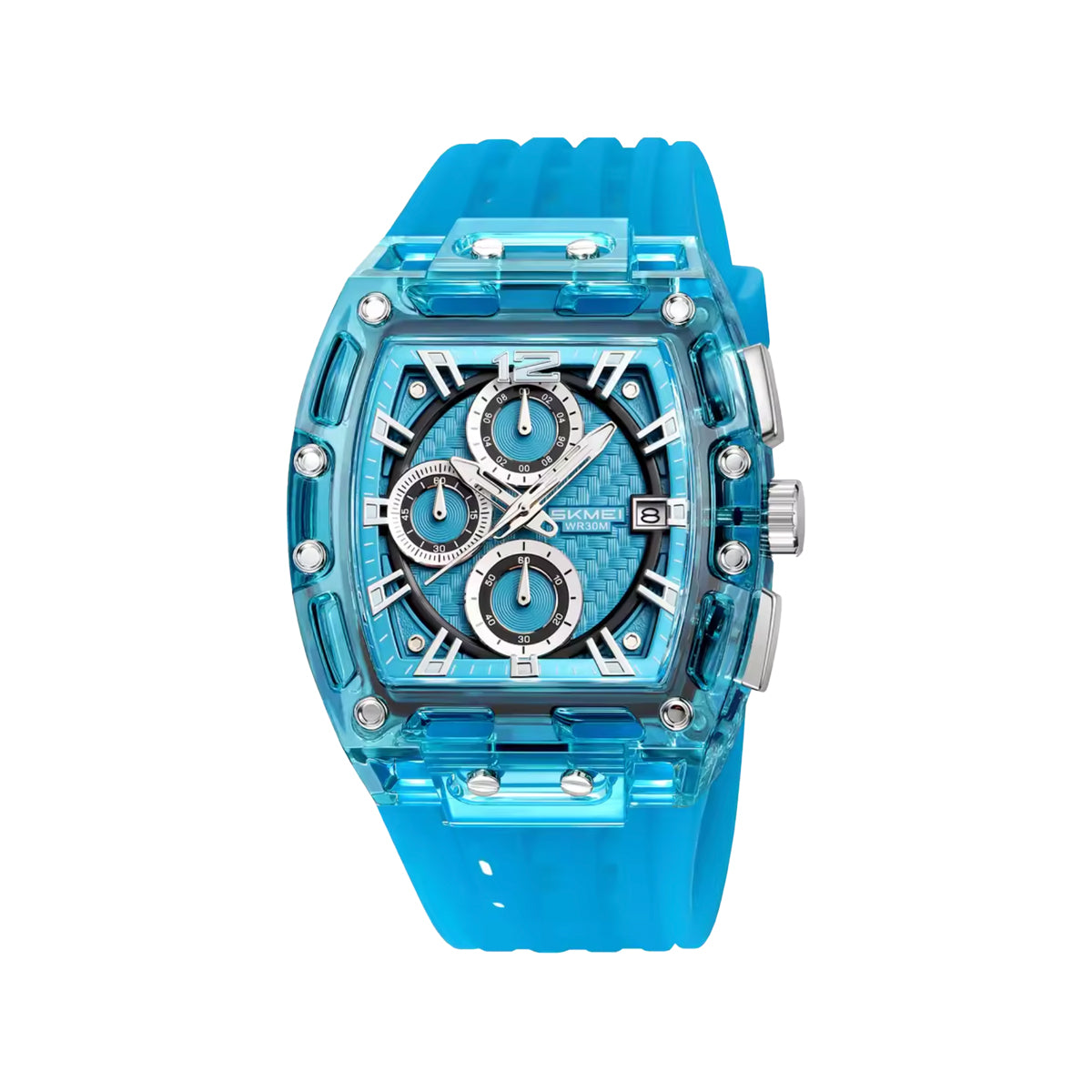 SKMEI 2606 Men’s Big Tonneau Sports Watch Blue– Multi Functional Waterproof Quartz Wristwatch