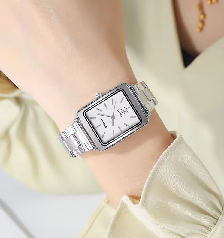 SKMEI 2566 Women’s Luxury Quartz Watch Silver White –  Business Wristwatch with Date Display
