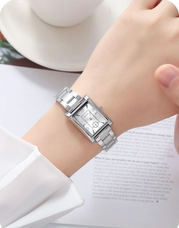 SKMEI 2570 Women’s Vintage Square Dial Quartz Watch Silver White – Elegant Fashion Wristwatch