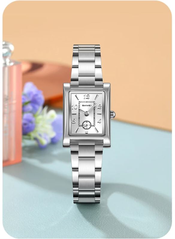 SKMEI 2570 Women’s Vintage Square Dial Quartz Watch Silver White – Elegant Fashion Wristwatch