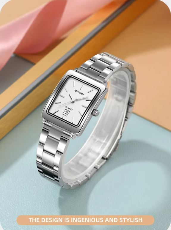 SKMEI 2566 Women’s Luxury Quartz Watch Silver White –  Business Wristwatch with Date Display