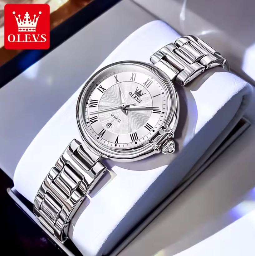 OLEVS 5608 Women’s Luxury Quartz Watch Silver – Roman Scale Waterproof Luminous Watch