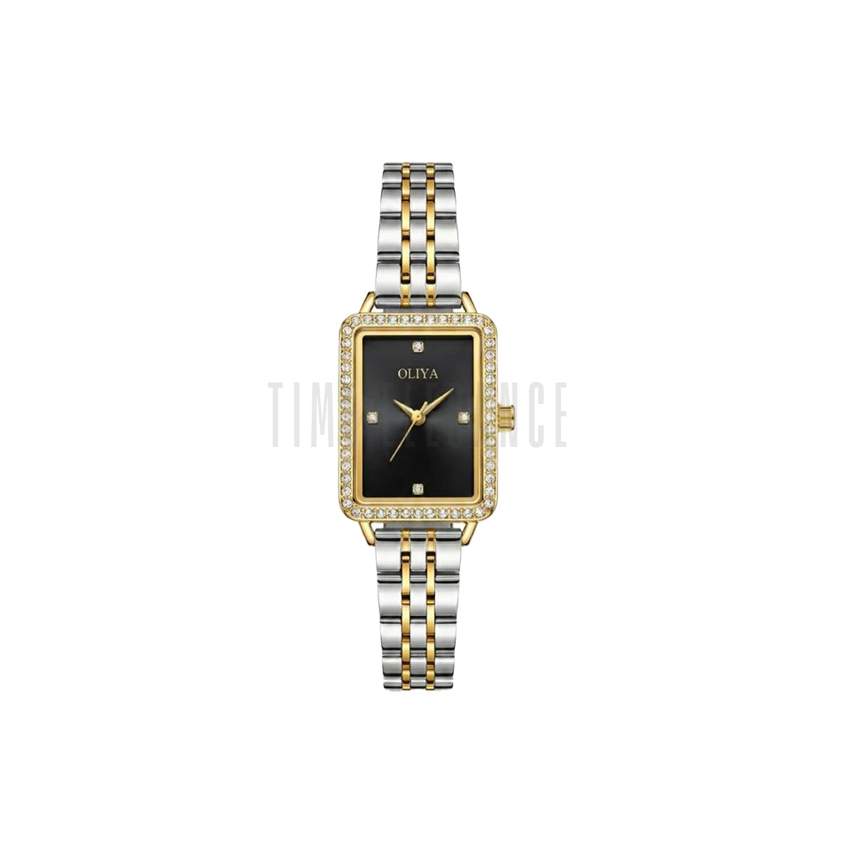 OLIYA 609 Women’s Luxury Square Quartz Watch Two Tone Black Dial – Stainless Steel Elegant Wristwatch