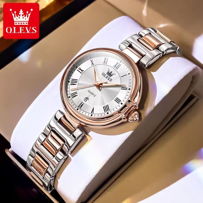 OLEVS 5608 Women’s Luxury Quartz Watch Two Tone White– Roman Scale Waterproof Luminous Watch