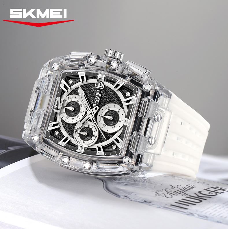 SKMEI 2606 Men’s Big Tonneau Sports Watch White– Multi Functional Waterproof Quartz Wristwatch
