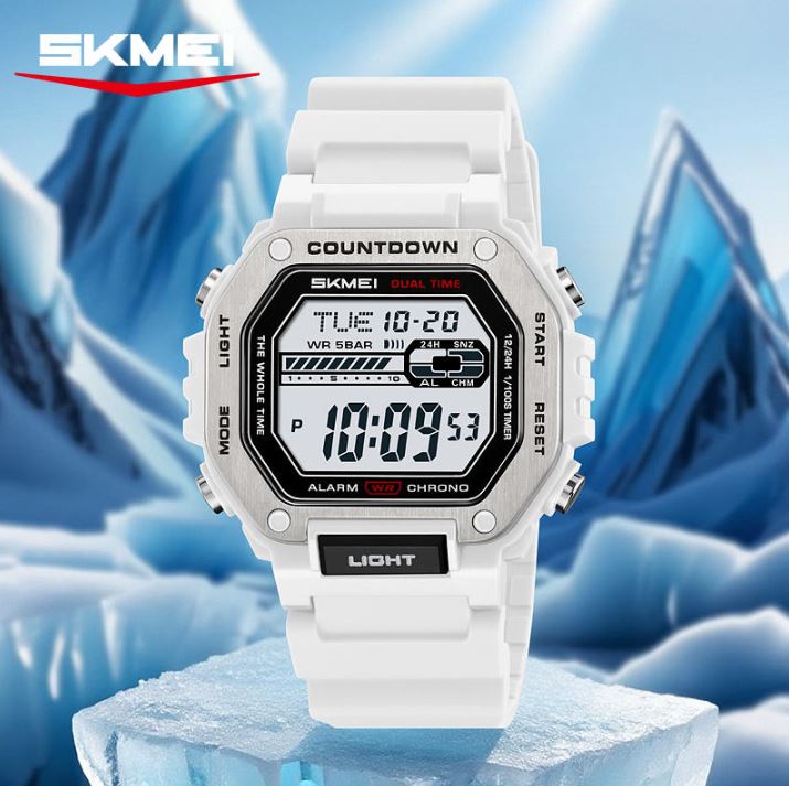 SKMEI 2522 Men’s Sport Digital Watch White– Chrono Military Date Electronic Wristwatch