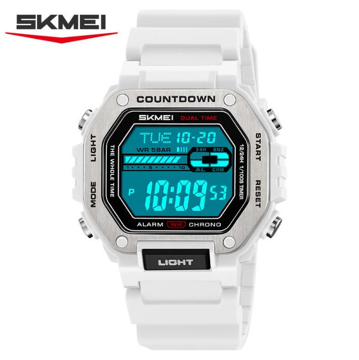 SKMEI 2522 Men’s Sport Digital Watch White– Chrono Military Date Electronic Wristwatch