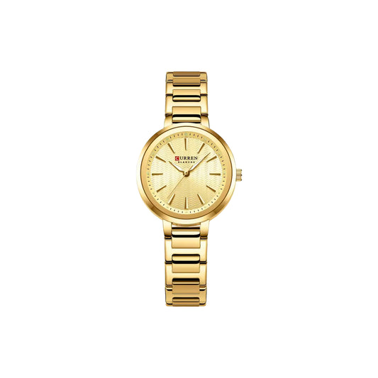 Gold watch with a white background
