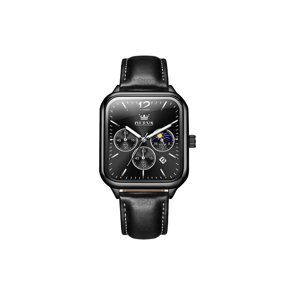 OLEVS-9914 Square Dial Moon Phase Men’s Wristwatch