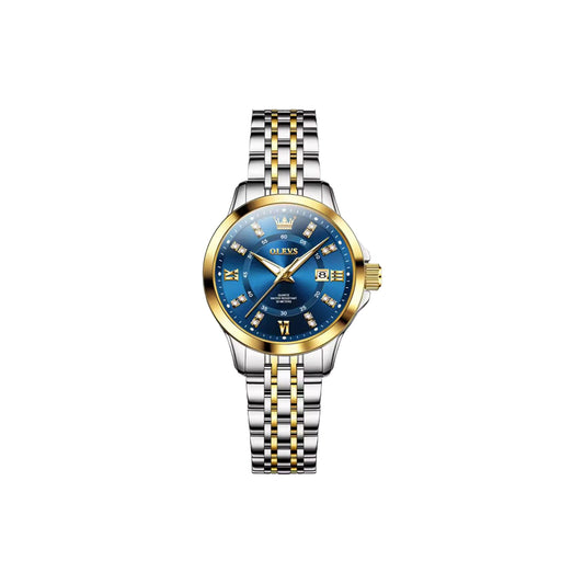 OLEVS 3620 Women’s Luxury Quartz Watch – Two Tone Blue Elegant Fashion Stainless Steel Wristwatch