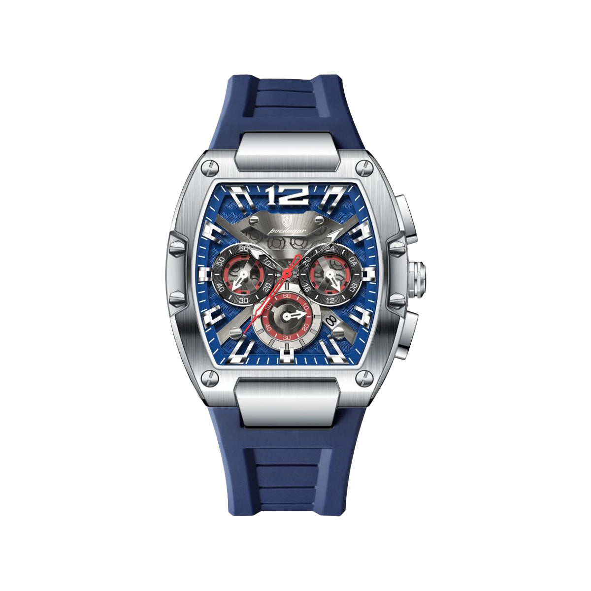 POEDAGAR 9051 Men’s Chronograph Quartz Watch Blue– Sport Casual Waterproof Luminous Silicone Wristwatch