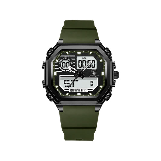 POEDAGAR 993 Men’s Sports LED Watch Green– Waterproof Luminous Week Date Silicone Wristwatch